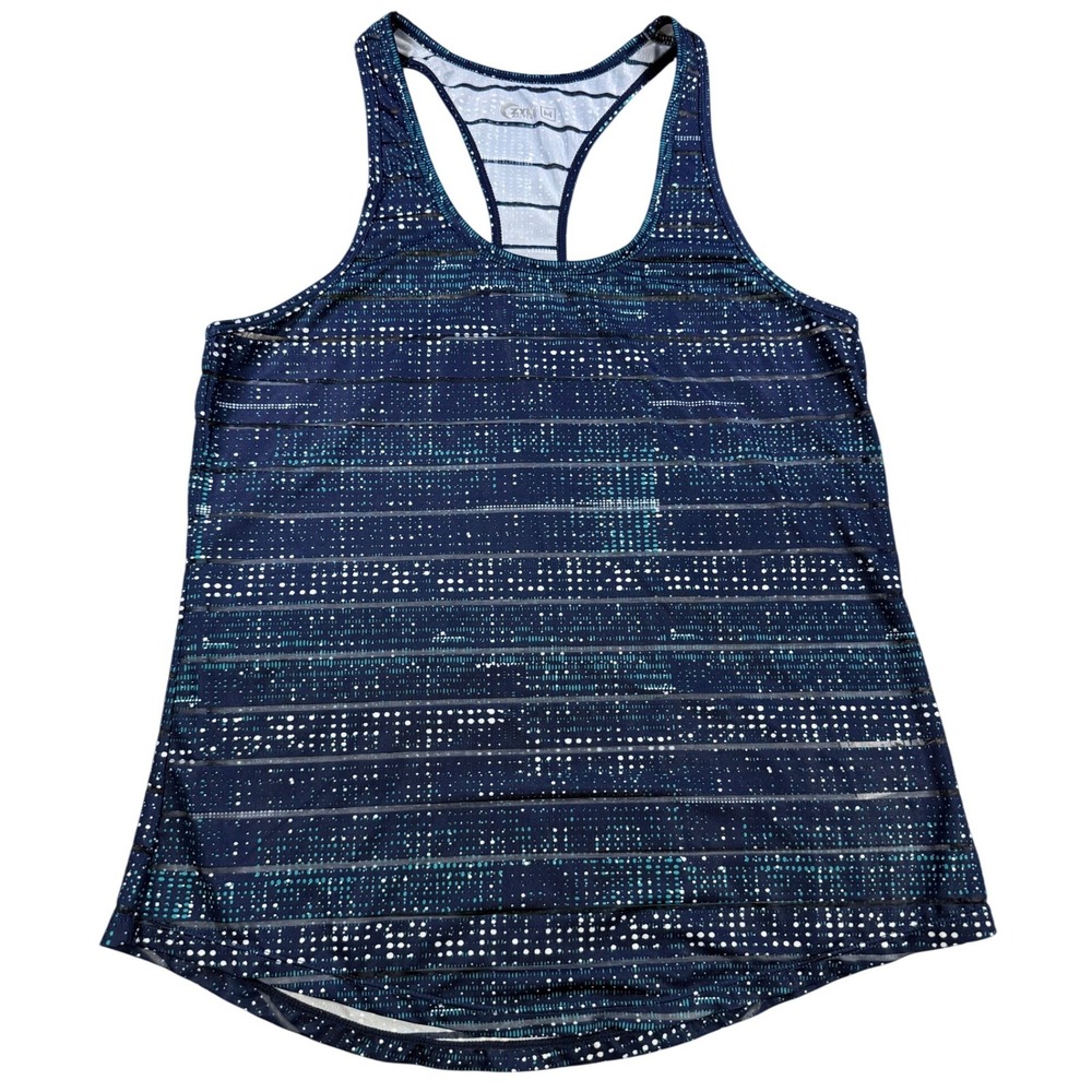 Zyia Women Tank Top Racerback Mesh Stripe Size M Navy Blue Performance Workout